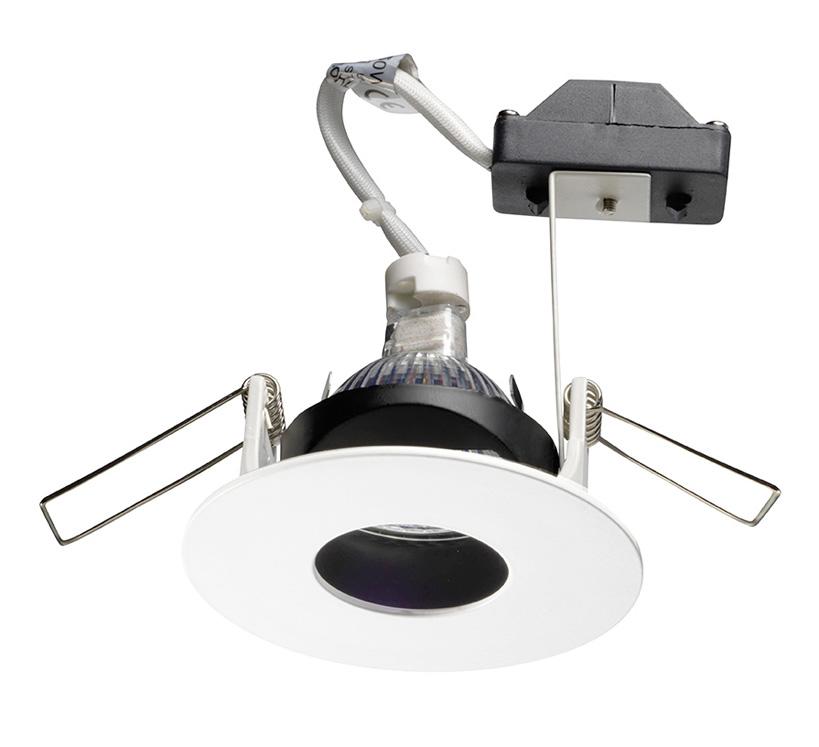 Accessoris DN-1695-14-00 Produktfamilie kleiner Downlight mit Einspritzgehäuse und Befestigungsfedern aus Edelstahl. Lampenfassungen GU5.3 und GU10 (beide mitgeliefert).