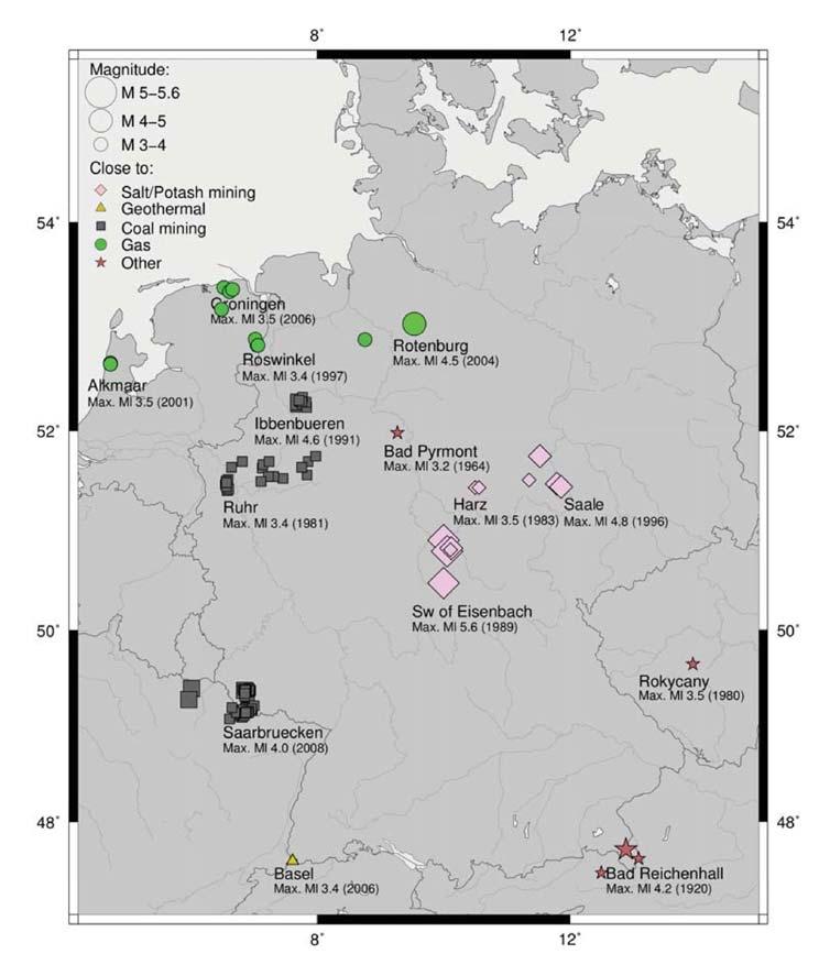 1. Induzierte Seismizität in Deutschland Erdbeben im Zeitraum 1899-2010 mit Magnitude M L >3, bei denen