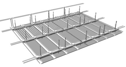 Bild 19: Deckenheizung in Tockenbauplatten auf Metallunterkonstruktion Flächenkühlung Die Bereitstellung von Kaltwasser und die zentrale Regelungstechnik dieser