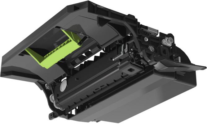 Wartung des Druckers 269 2 Ziehen Sie die Tonerkassette am Griff aus dem Drucker heraus. 3 Heben Sie den grünen Hebel an und ziehen Sie dann die Belichtungseinheit aus dem Drucker heraus.