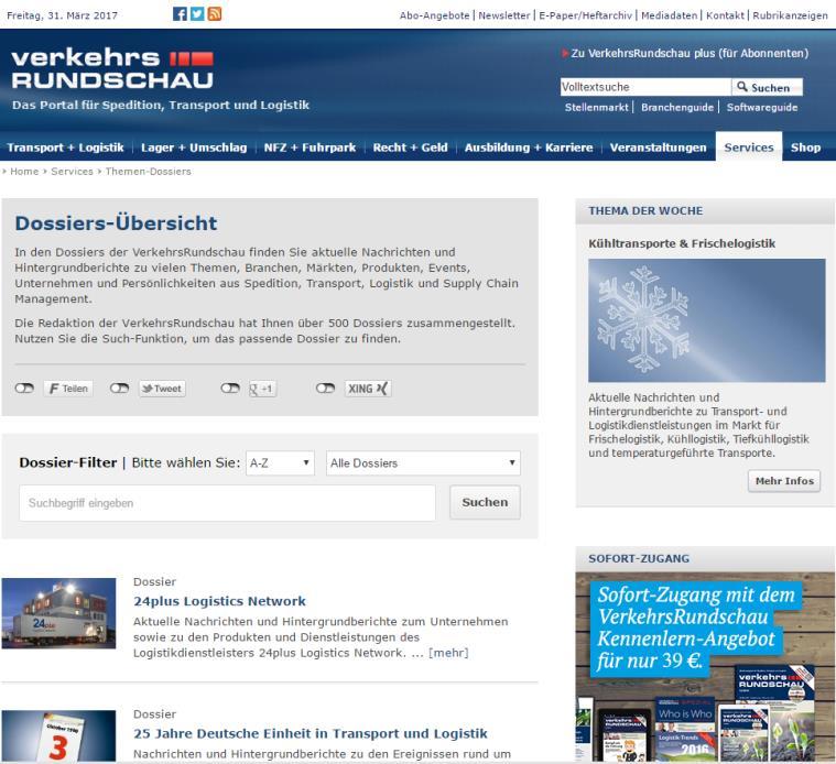 Sonderwerbeformen Integrationen Kooperationen Themen-Spezial Dossier Sponsoring Verkehrsrundschau verkehrsrundschau.