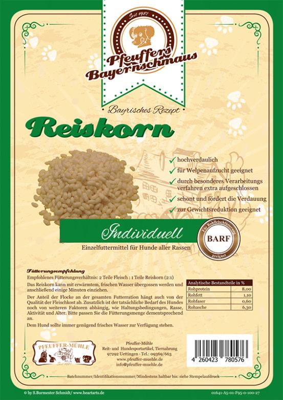 Reiskorn aufgepuffter Reis Reiskörner Rohprotein 8,00% Rohfett 1,10% Rohfaser 0,60% Rohasche 6,30% Empfohlenes Fütterungsverhältnis: 2 Teil Fleisch : 1 Teile Reiskorn (2:1).