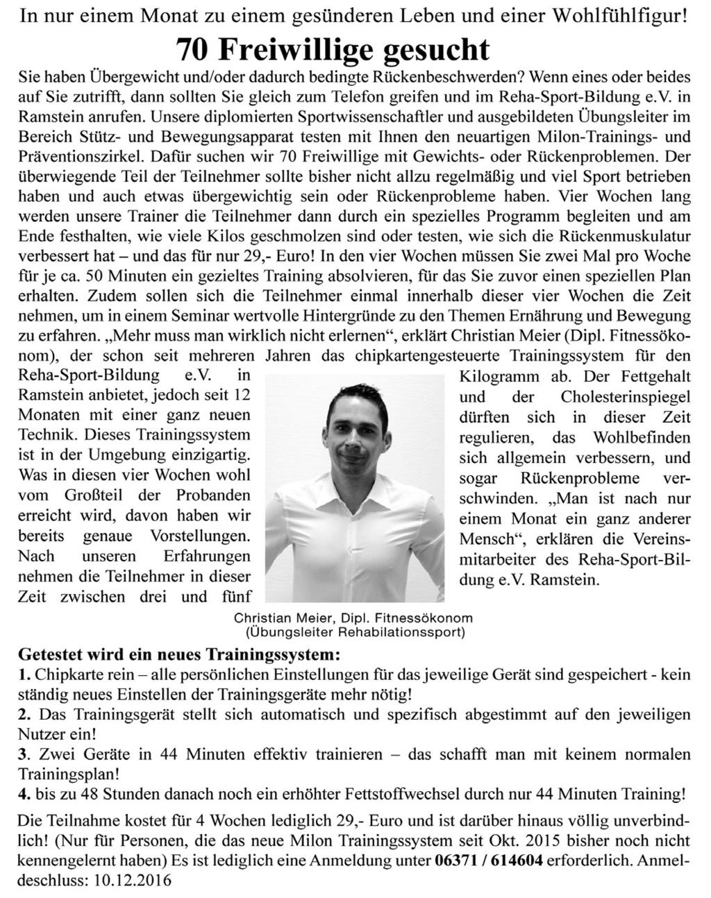 Nr. 47 Donnerstag, 24. November 2016 Amtsblatt der Verbandsgemeinde Ramstein-Miesenbach Seite 19 Kulinarisches Weihnachtsdorf in Weilerbach Weilerbach.