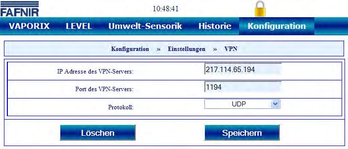 2.1.7 VPN Hier werden die Netzwerkdaten der VPN-Verbindung eingetragen.