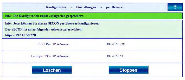 Geben Sie am SECON-Gerät im Menüpunkt Browser die IP-Adresse Ihres PCs/Laptops ein (siehe folgende Abbildung).