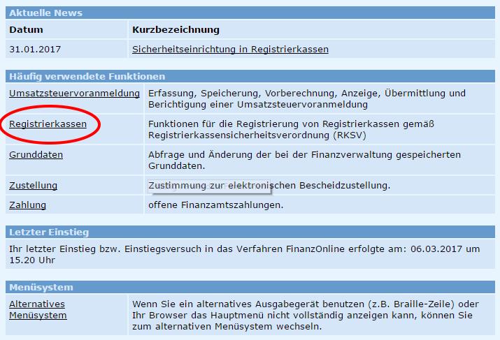 Wählen Sie in FinanzOnline