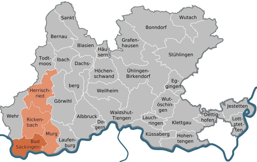 4 Raum Bad Säckingen Lage im Landkreis Waldshut CH CH Städte und Gemeinden des Landkreises