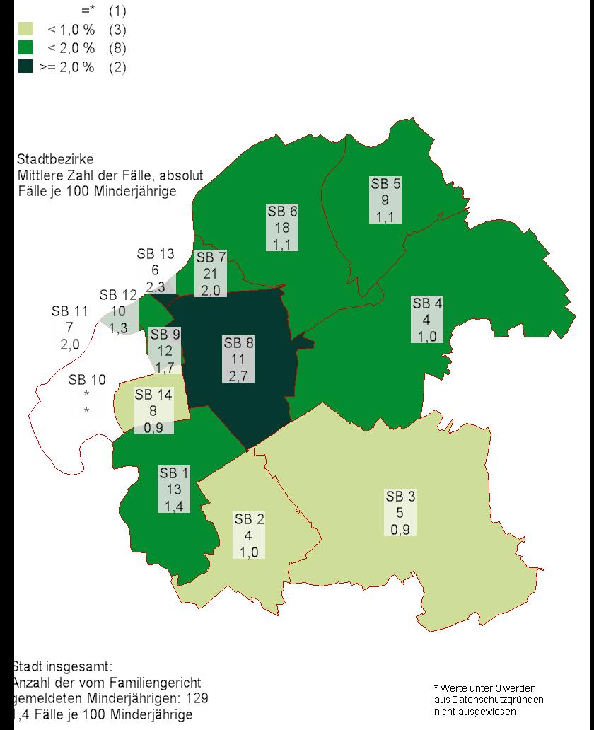 Einzelindikatoren Sozialraumanalyse Darstellung 10: Zahl der beim Familiengericht 2013 2015 gemeldeten