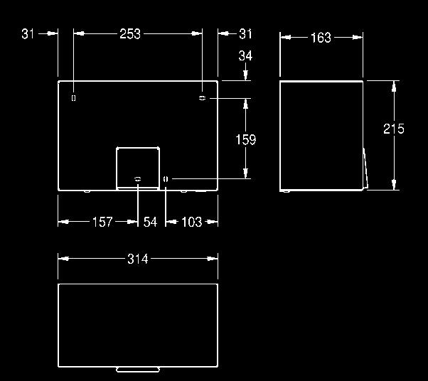 Maße (B H T): 50 50 634 mm SD110 7612210076954 Händetrockner für Aufputzmontage Chromnickelstahl, Oberfläche seidenmatt, Materialstärke 1,2 mm, mit