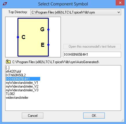 Man kann in der Simulation auf das Modell unter zugreifen. Select Select Compontent Symbol AutoGenerated Abb. 2.5: Zugriff auf neues Symbol für IGBT 2.