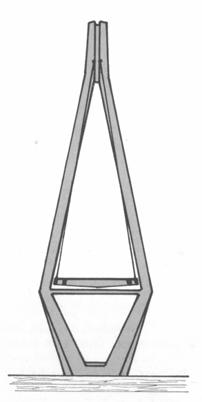 Pentru hobanajul în două plane paralele (Fig. 5.52a) se poate adopta o formă de cadru a pilonului (Fig. 5.54a), în care stâlpii sunt articulaţi sau încastraţi în fundaţie.