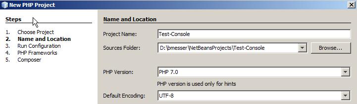 Erstes Arbeiten mit netbeans II Nun wird ein Name definiert immer neueste PHP-Version 7.1 auswählen.