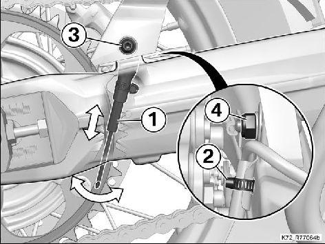 Versorgungsschlauchdüse (1) leicht an Planfläche des Kettenrads anliegen lassen und wie in Darstellung positionieren.