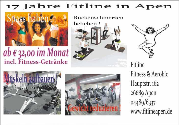 Januar 2014 Seite 11 Apen. Am 1. Februar 1992 war die Eröffnungsstunde des Aerobic-Studio Fitline in Apen, Godensholterweg. Fünf Jahre lang wurden Kurse für Frauen unterrichtet.