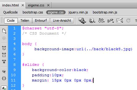 Verbesserung: ein Zwischenraum soll entstehen, und zwar immer oberhalb der beiden letzten rows womit man einfach ein margin bei #slider in der CSS-Datei einfügen