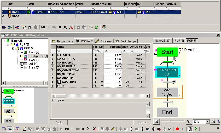 Auftragsliste direkt im Prozessbild über das BATCH OS Control Liste aller aktiven Aufträge / Chargen und ihrer Zustände