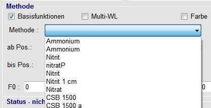 Abb. 6 : Die Methodenliste Haben Sie eine der gespeicherten Methoden ausgewählt, wird der Methodenname angezeigt und die Photometer-Faktoren in den Feldern F0 bis F4 angezeigt, siehe Abbi