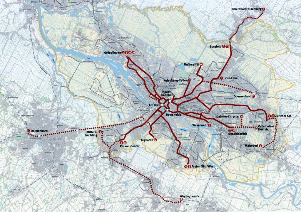1 Veranlassung und Zielsetzung der Untersuchung Zur Verbesserung der Verkehrsanbindung der Gemeinden Stuhr und Weyhe an die Stadt Bremen ist vorgesehen, die Straßenbahnlinie 8 vom Bremer