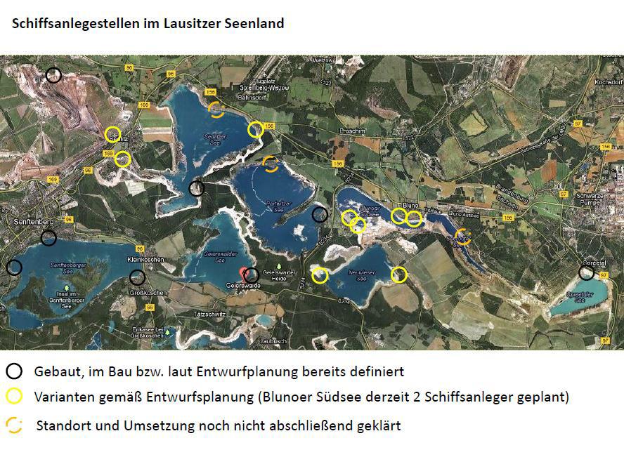 Schiffsanleger: siehe Karte Ausnahmeregelung: Für den Senftenberger See wird es eine Ausnahmeregelung geben.