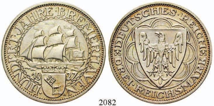 2082 3 Reichsmark 1927, A. Bremerhaven. J.325. f.