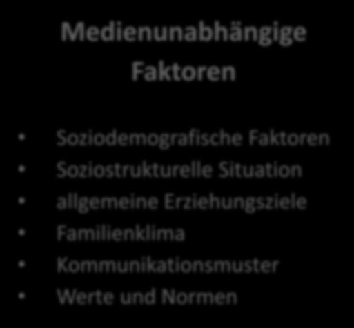 Medienunabhängige Faktoren Soziodemografische Faktoren Soziostrukturelle Situation allgemeine Erziehungsziele Familienklima