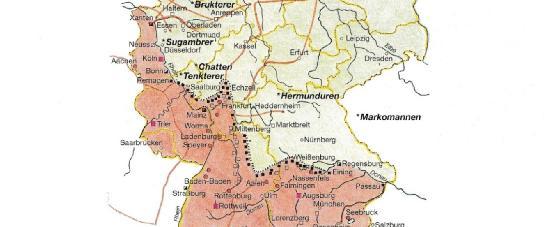 Wohnort möglichst genau in die Karte Die Römer in Deutschland (AB3) einzuzeichnen.