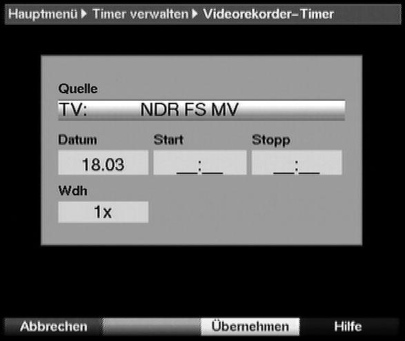 1. Videorekorder-Timer Durch einen Videorekorder-Timer wird Ihr Digital-Receiver für die ausgewählte Sendung ein- bzw.