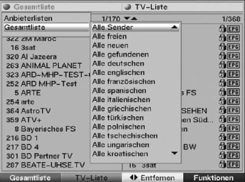 Bitte beachten Sie folgendes: In der Favoritenliste sind die Programmplätze 100 bis 199 für Premiere Programme reserviert.