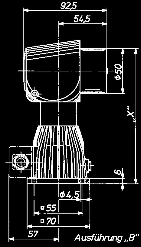110 mm Ausführung A für Wandmontage Standardlängen Maß X: 185, 335, 485