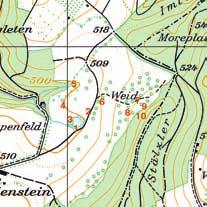 Untersuchungsgebiet Bubendorf, Wildenstein Fotos 1 Stehgewässer, 2 Kulturland, 3 Stehgewässer, 4 Waldrand, 6 