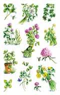 Manifold flower stickers on colourful printed paper and