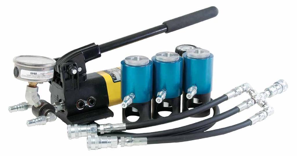 RLE - Set Pumpenaggregat Schläuche 6 hydraulische Zylinder mit Sockeln Gewindebuchsen Tasche Vorteile reduziert Zeit und Aufwand beim Lastausgleich