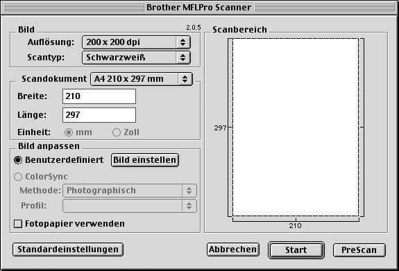 Verwenden des Brother TWAIN-Scannertreibers mit einem Apple Macintosh In der Brother MFC-Software ist ein TWAIN-Scannertreiber für Macintosh enthalten.