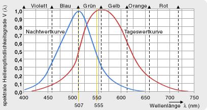 Farbsehen blau / grün / rot Empfindlichkeitsverteilung der drei Zapfen-Typen Häufigkeit der
