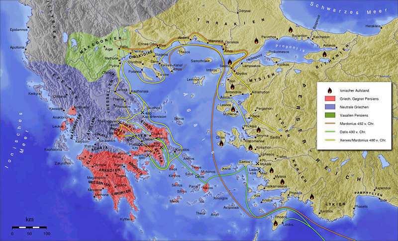 Perserkriege Persien (hier grün) reichte von Indien bis zum Mittelmeer Die Phalanx waren in 8 bis 12 Reihen gegliedert.