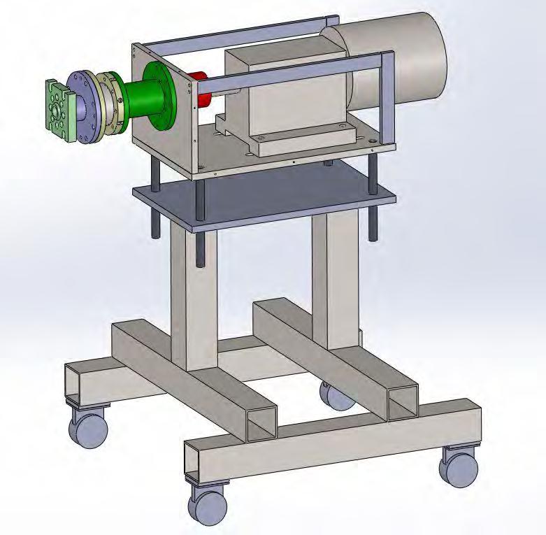 Arbeitspaket 10: Untersuchung der Verschleißbeständigkeit von Beschichtungen 123 Prüfkammer Getriebemotor Höhenverstellbare Plattform Rahmenstruktur Bild 11-2: Darstellung der CAD-Baugruppe des