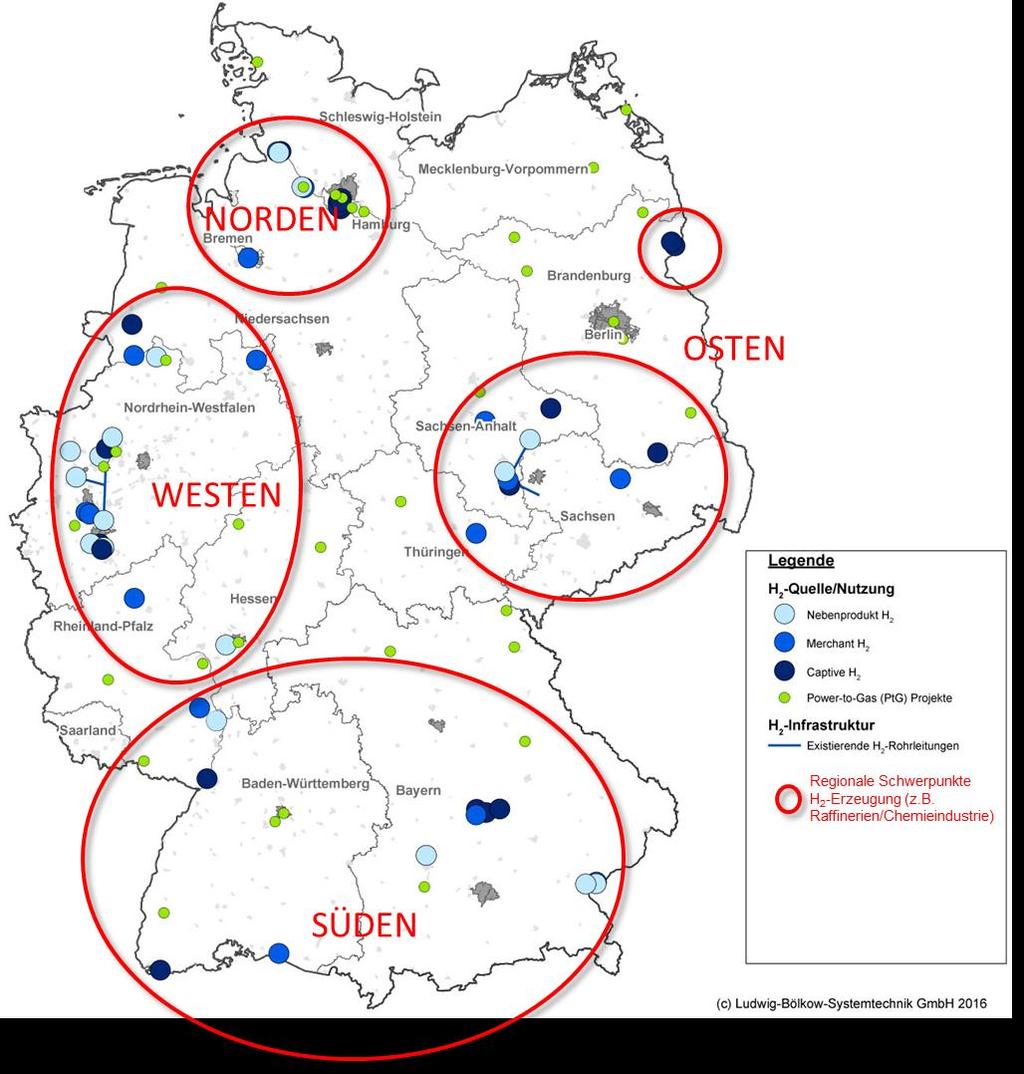 Wasserstoffmarkt Deutschland Kurzfristig nutzbare Wasserstoffquellen sehr