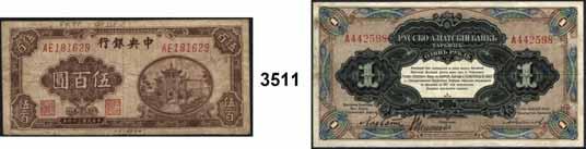 (grün); 10 Cents 1943 und 20 Cents 1943; Farmers Bank of China, 10 Yuan 1935. LOT 5 Scheine.