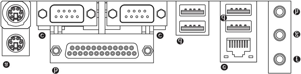1-6 Beschreibung der I/O-Rückplatte Hinweis PS/2 Tastatur- und PS/2 Mausanschluss Zum Anschliessen einer PS/2-Port-Tastatur oder -Maus schliessen Sie die Maus an den oberen Port (grün) und die