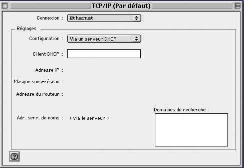 Configuration manuelle sous Mac OS Installation du logiciel/pilote USB sous Windows 98SE/ME Mac OS 8/9 Configuration TCP/IP Sous connexion, choisissez l option Ethernet.