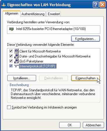 Manuelle Konfiguration für Windows 2000/XP Manuelle Konfiguration für Mac OS TCP/IP-Konfiguration Öffnen Sie LAN-Verbindung im Ordner Einstellungen/Netzwerk-