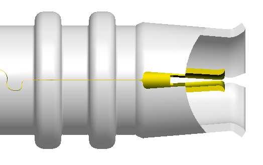 Anschließend den Aussenleiter auf das Kabel crimpen. Push prepared cable into jack until interface dimension 0,18+0,25mm is attained.