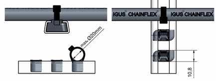 Chainfix Chainfix Aufsteckbare Lösungen igus E-KettenSysteme Für folgende E-Ketten : Chainfix Clip für das C-Profil: Für alle KMA Anschlusselemente mit C-Profil-Variante Chainfix Clip für Stege: Für