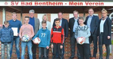 Bezirk Weser-Ems Jugendförderpreis für SV Bad Bentheim Vorfreude auf Fußballferien in der Sportschule des Sächsischen Fußballverbandes Die Jugendabteilung des SV Bad Bentheim ist mit dem