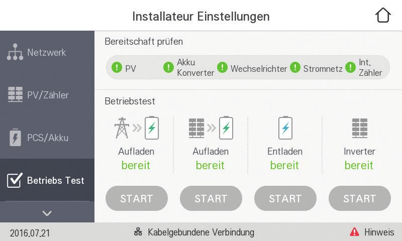 Einstellungen 33 [Betriebs Test]-Einstellungen Das ist der letzte Schritt des Einrichtungsverfahrens.