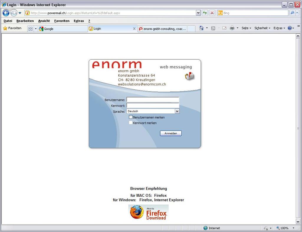 Mailkonto Abruf und Einstellungen direkt im Internet Im Browser www.powermail.
