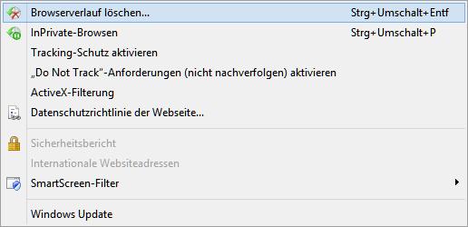 Version: 170217 thinkabit.ch Internet-Explorer Sicherheitseinstellungen 4.2.1 Den Browserverlauf löschen Klicken Sie im IE auf Sicherheit und dann auf Browserverlauf löschen, um das gleichnamige Fenster zu öffnen.