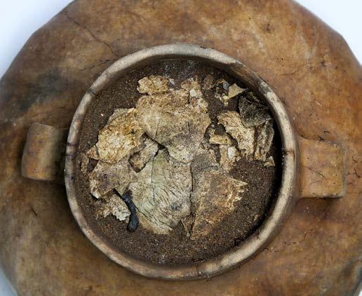 Nach einer ersten Durchsicht der menschlichen Überreste zeigt sich dabei bisher für mindestens ein Grab (Befund 121), dass der Leichenbrand anatomisch korrekt in der Urne geschichtet