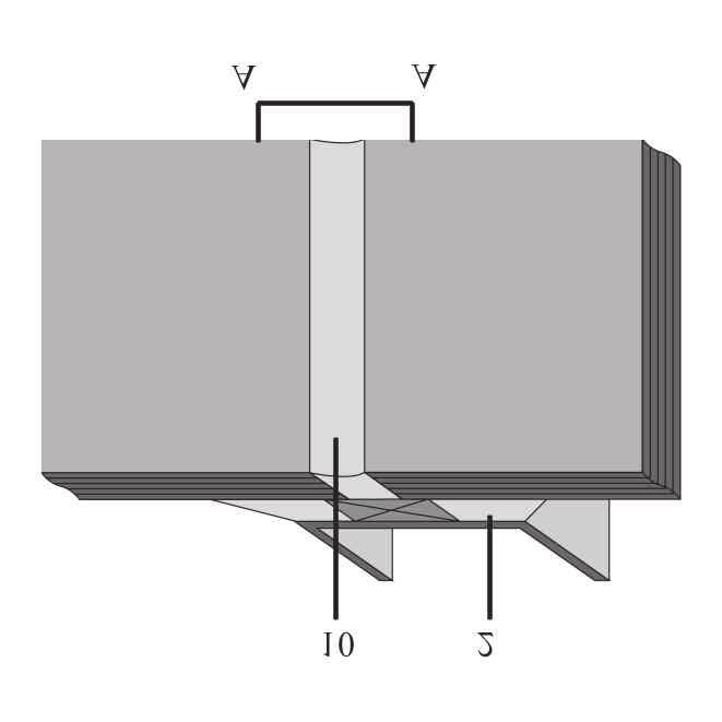 Abbildung 3B: Detailzeichnung Zwischenpfosten. Erläuterung 1. Isolierglas 2.