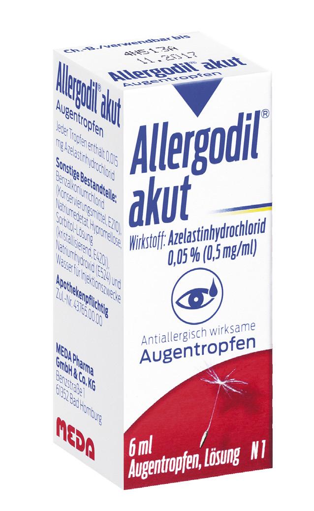 Allergodil akut Augentropfen Alles klar für allergiegeplagte Augen UVP 11,15 7,95 Sie sparen über 28 % 6 ml (100 ml = 132,50) Wirkstoff: Azelastinhydrochlorid.